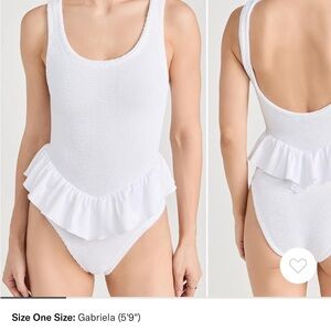 Hunza G White Ruffle One Piece Swimsuit bachelorette party honeymoon